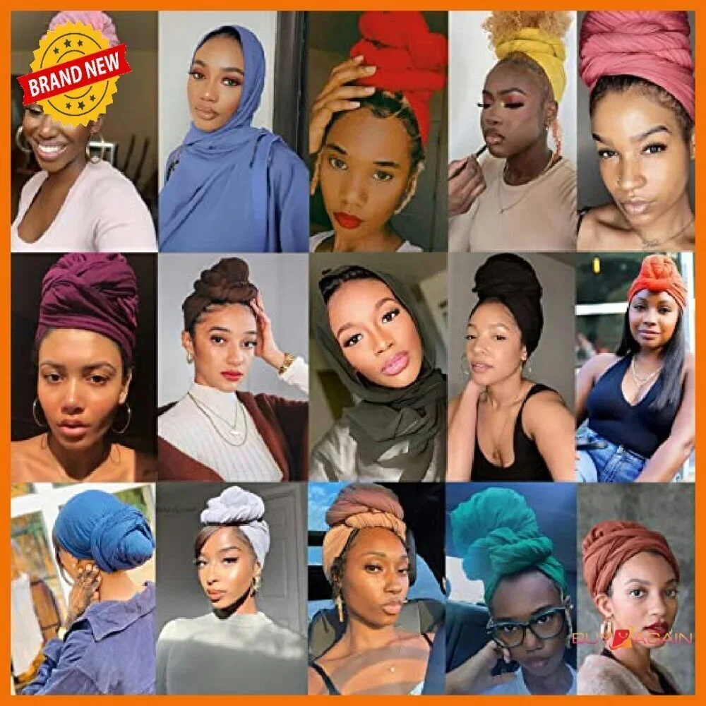 5-Piece Extra Long Stretch Jersey Hijab Scarf Set Soft Head Wraps